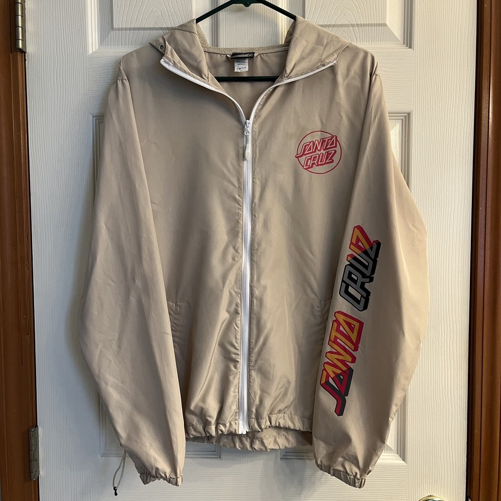SANTA CRUZ Screaming Hand Hooded Windbreaker Full Zip Jacket Tan Men's Medium